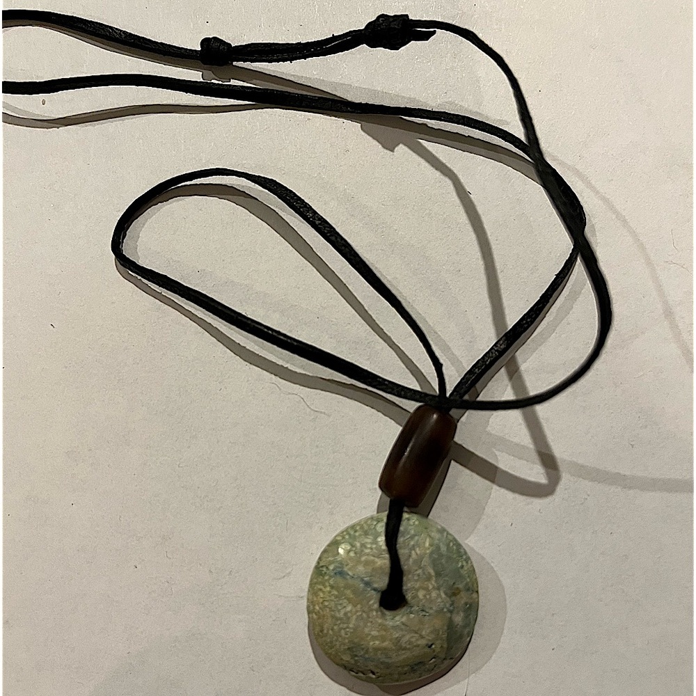 Boho vintage unique adjustable blue green round stone necklace